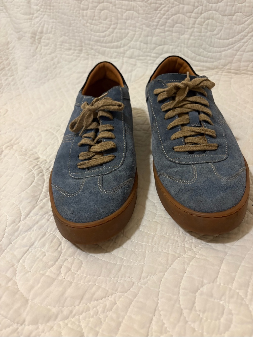 Bruno Magli Blue Suede Low-Top Sneakers with Tan Accents
